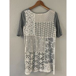 Johnny Was 4 Love & Liberty Women Boho Short Sleeve Shirt Cream Lace Back Medium